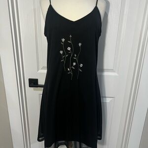 y2K Chic Black Dress with Floral Embroidery